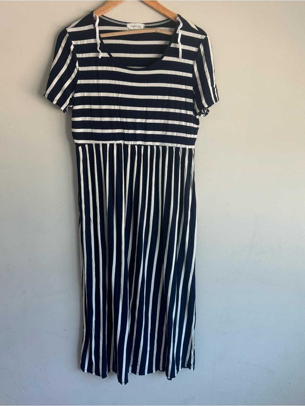Espresso Navy & White Striped Midi Dress